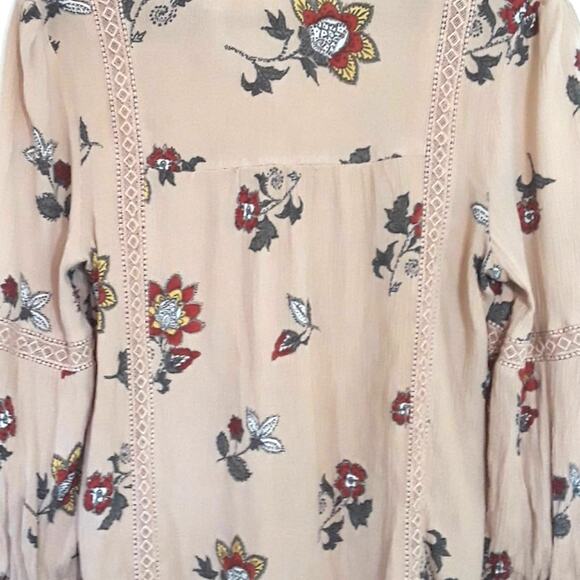 Womens Sz S Beige Gauzy Floral Fairy BOHO Cottage Core V-Neck Pullover Blouse - Picture 11 of 11